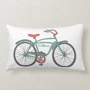 Cute Retro Bicycles with Personalised Names Lumbar Cushion