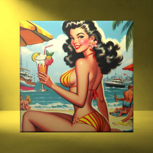 Cute Retro Bikini Girl Ceramic Tile