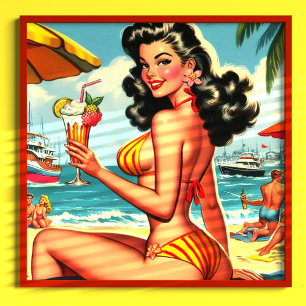 Cute Retro Bikini Girl Poster
