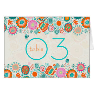 Cute Retro Birds & Flowers Table Number