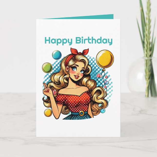 Cute retro Birthday lady party Card (Front)