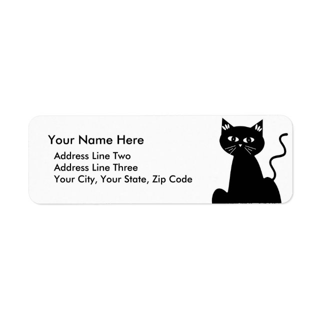 Cute Retro Black Cat Cartoon Drawing Return Address Label (Front)