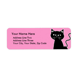 Cute Retro Black Cat Cartoon Drawing Return Address Label