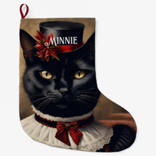Cute Retro Black Cat Christmas  Large Christmas Stocking