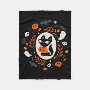 Cute Retro Black Cat Fall Halloween Fleece Blanket