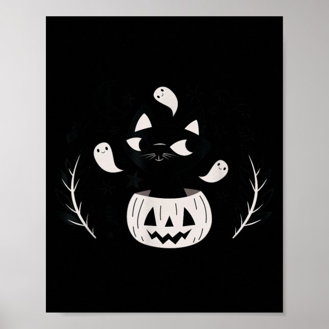 Cute Retro Black Cat Fall Halloween Poster (Front)