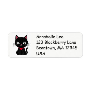 Cute Retro Black Cat Label Return Address Label