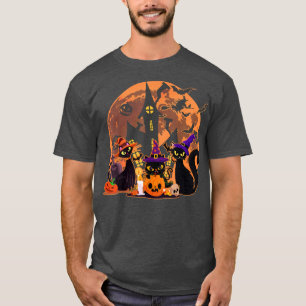 Cute Retro Black Cat Witch Fall Halloween Cat Love T-Shirt