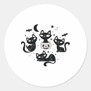 Cute Retro Black Cats Fall Halloween Classic Round Sticker