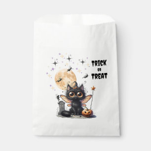 Cute Retro Black Wide-Eyed Kitten Halloween Favour Bag