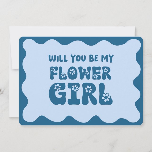 Cute Retro Blue Be My Flower Girl Proposal  Card (Front)