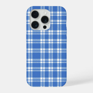 Cute Retro Blue Gingham Plaid Aesthetic Chequered iPhone 15 Pro Case