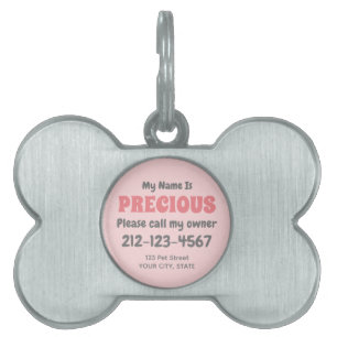 Cute Retro Blush Pink Girl Dog Personalised Pet ID Tag