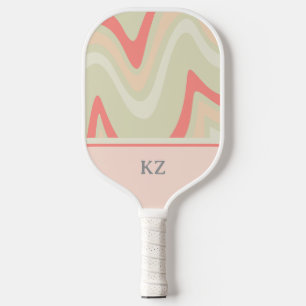 Cute Retro Blush Pink Monogrammed Initials Pickleball Paddle