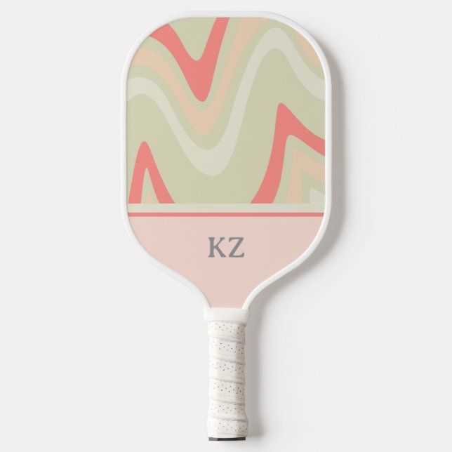 Cute  Retro Blush Pink Monogrammed Initials Pickleball Paddle (Front)