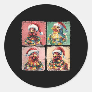 Cute Retro Boho Chickens Christmas Light Funny Far Classic Round Sticker