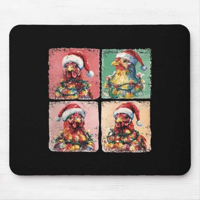 Cute Retro Boho Chickens Christmas Light Funny Far Mouse Pad (Front)