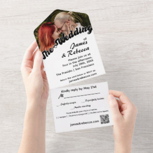 Cute Retro Boho Minimalist Quirky Text & Photo All In One Invitation