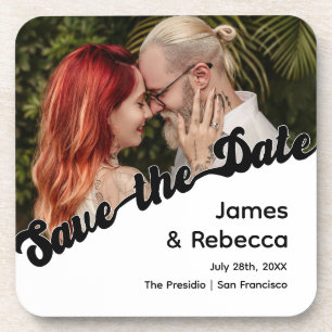 Cute Retro Boho Minimalist Quirky Text & Photo Coaster