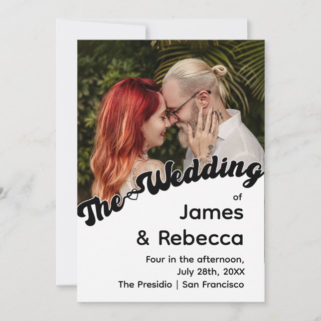 Cute Retro Boho Minimalist Quirky Text & Photo Invitation (Front)