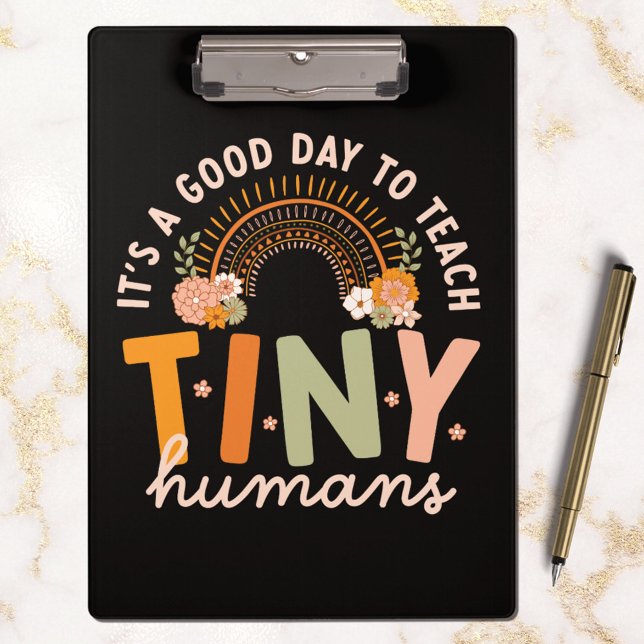 Cute Retro Boho Rainbow Preschool Teacher Quote Clipboard (In situ marble)