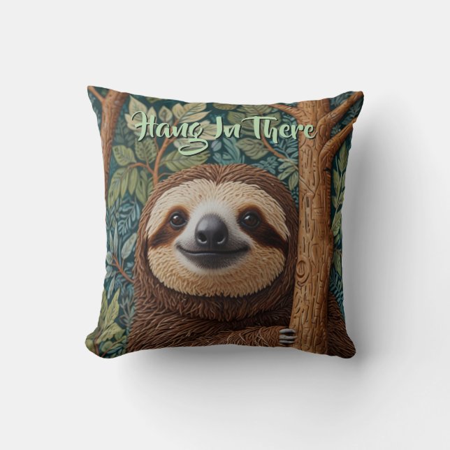 Cute retro boho Sloth Hang in there Cushion (Front)