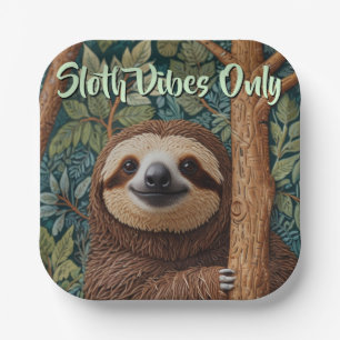 Cute retro boho Sloth Hang in there sloth vibes  Paper Plate