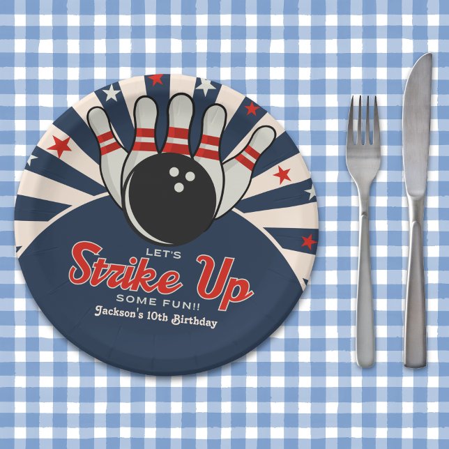 Cute Retro Bowling Party for Kids Paper Plate (Creator Uploaded)