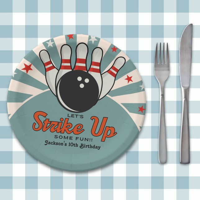 Cute Retro Bowling Party for Kids Paper Plate (Creator Uploaded)