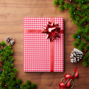 Cute Retro Bright Red Gingham Plaid Pattern Wrapping Paper