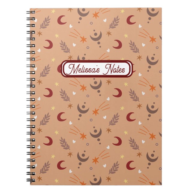 Cute Retro Brown Boho Whimsical Name Personalised  Notebook (Front)