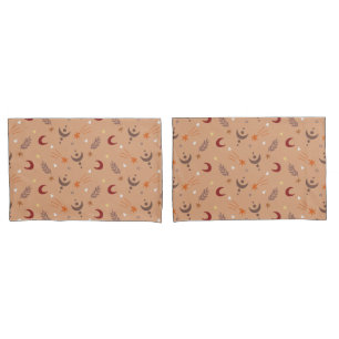 Cute Retro Brown Boho Whimsical Pattern Pillowcase