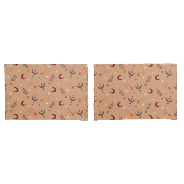 Cute Retro Brown Boho Whimsical Pattern Pillowcase (Front-Set)