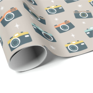 Cute Retro Camera's on Sand Wrapping Paper