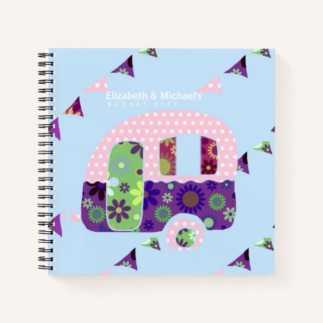 Cute Retro Campervan BUCKET LIST Couples Custom Notebook (Front)
