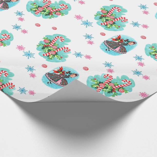 Cute Retro Candy Cane Christmas Wrapping Paper (Corner)