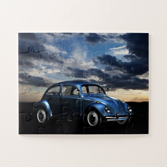 CUTE RETRO CAR CLOUDY SKY LANDSCAPE JIGSAW PUZZLE (Horizontal)
