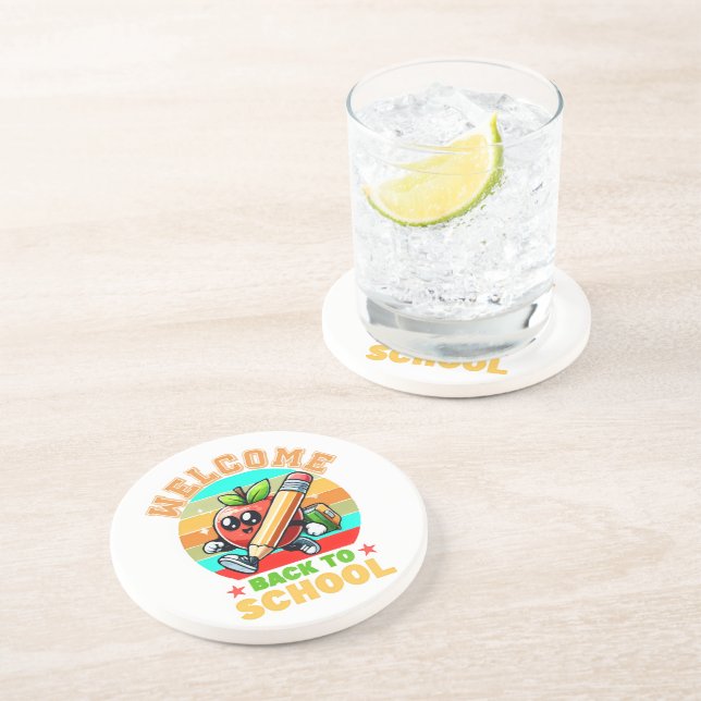 Cute Retro Cartoon Apple | Welcome Back To School  Coaster (Side)