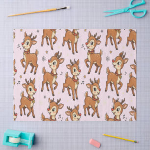 Cute Retro Cartoon Reindeer with Music Notes Tissue Paper