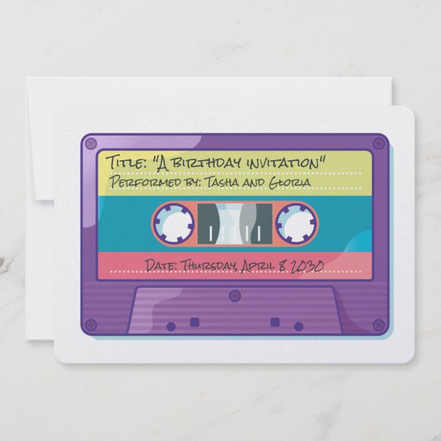 Cute retro cassette tape invitation (Front)