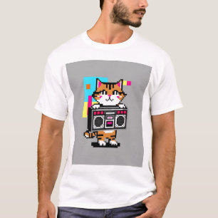 Cute Retro Cat Boombox T-Shirt – Cool Gift 