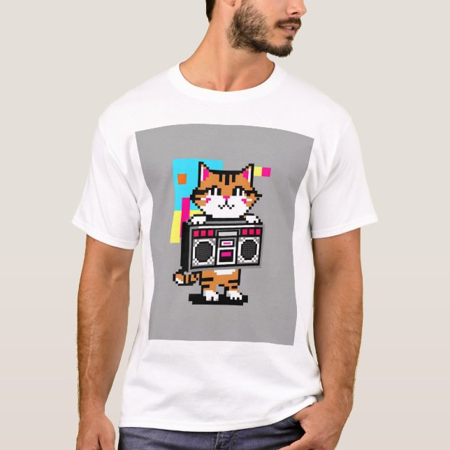 Cute Retro Cat Boombox T-Shirt – Cool Gift  (Front)