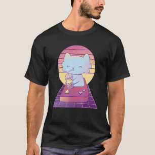 Cute Retro Cat Drinking Bubble Tea Boba Tea T-Shirt