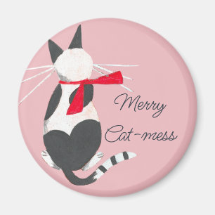 Cute retro cat -mess pink Christmas Magnet