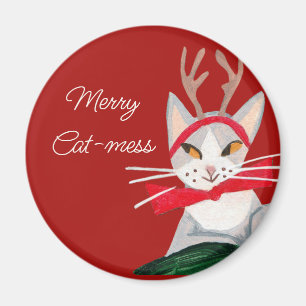 Cute retro cat - mess red Christmas  Magnet