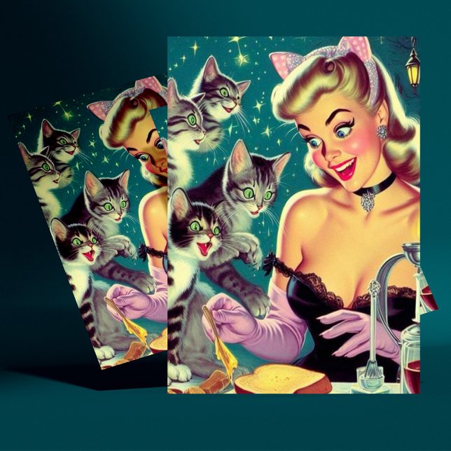 Cute Retro Cat Pin-up Postcard (Creator Uploaded)