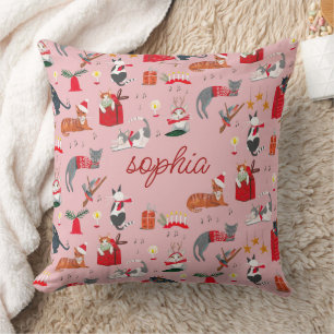 Cute retro cat pink Christmas pattern  Baby Blanke Cushion