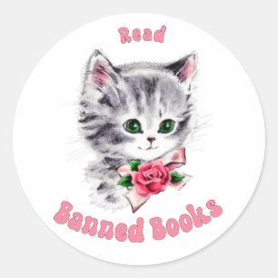 Cute Retro Cat - Read Banned Books Classic Round Sticker