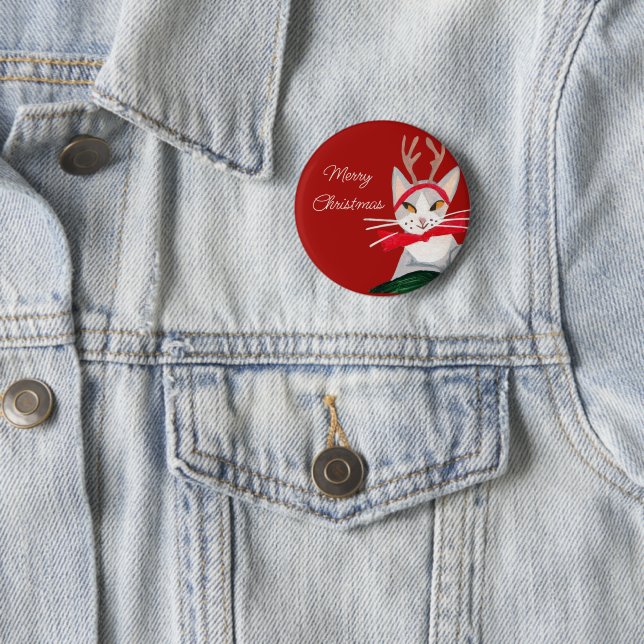 Cute retro cat red Christmas  6 Cm Round Badge (In Situ)