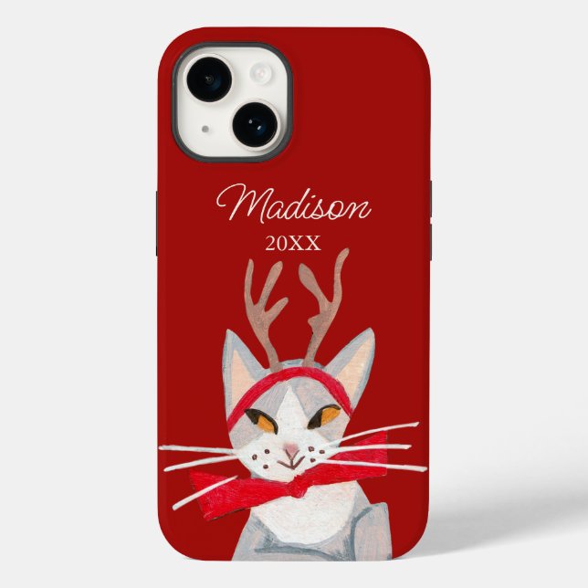 Cute retro cat red Christmas Case-Mate iPhone Case (Back)